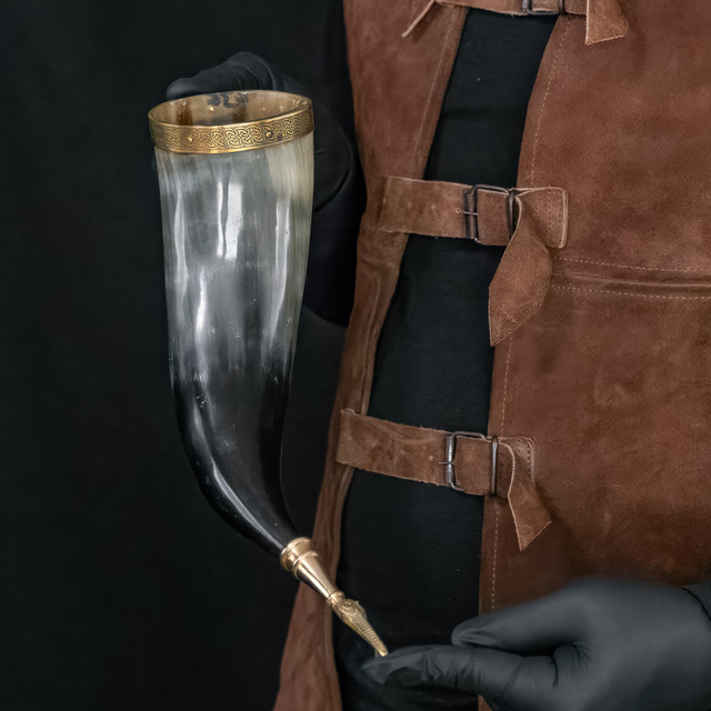 Brass tip  Drinking Horn With Jormungandr
