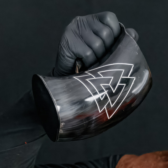 Toast to the Fallen Valknut Engraved Drinking Horn Mug
