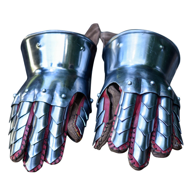 Medieval Knight's Clamshell Gauntlets with Leather Gloves | Flexible Gauntlets Rounded Design | Riveted Steel Construction