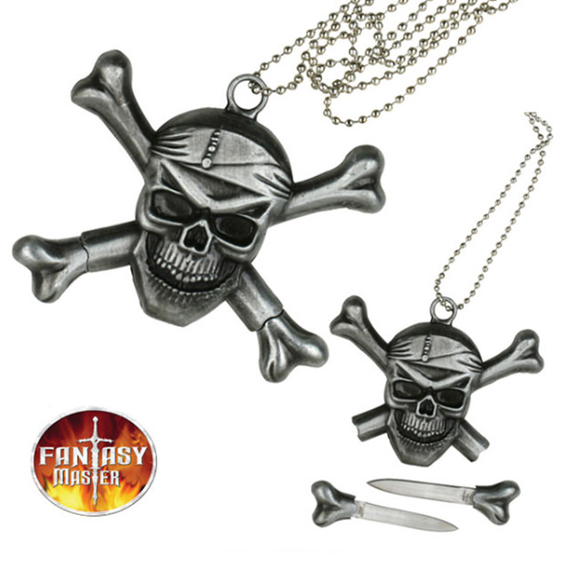 Black Flag Skull and Crossbones Pirate Necklace Neck Knife