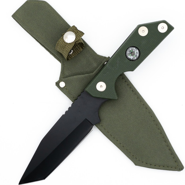 Heavily Wooded Tanto Survival Hunting Knife with Compass