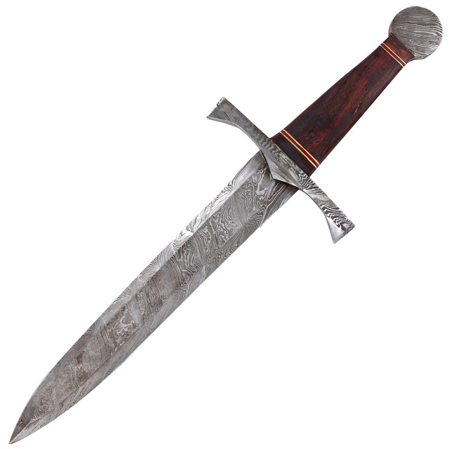 Damascus Steel Arming Dagger | Blended Steel Full Tang Short Sword with Leather Sheath