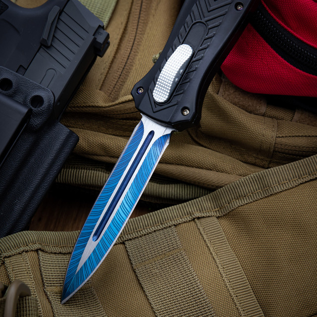 On the Rise Automatic OTF Knife | Stunning Blue Blade with Aluminum Handle