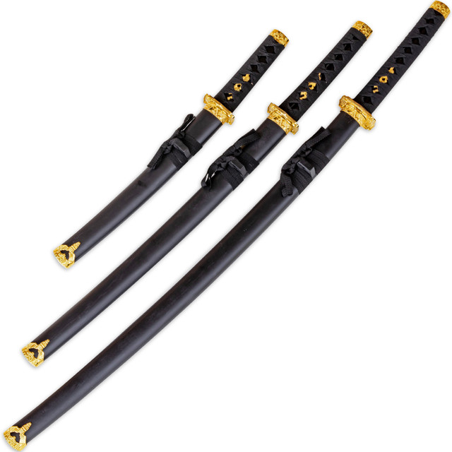 Decorated Dragon Historical Replicas | Japanese Short Sword Tachi Wakizashi Aikuchi Tantō Katana Set of 3 Swords w/ Stand