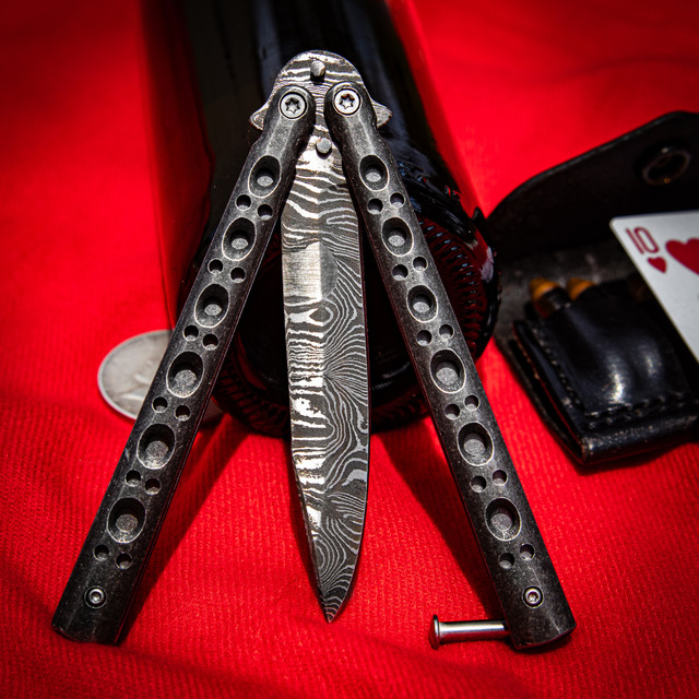 Shattered Without Hesitation Tanto Balisong Butterfly Knife | Damascus Blade | Drop Point