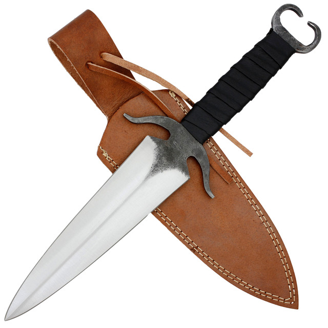 Depth of Isolation Full Tang High Carbon Steel Dual Tone Dagger w/ Black Leather Wrapped Handle & Genuine Leather Sheath