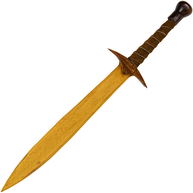 Knight Game Medieval Pretend Play Cosplay Wooden Dagger w/ Brown Genuine Leather Wrapped Handle