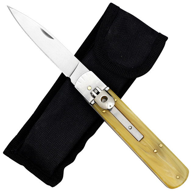 Hornets Nest Automatic Stainless Steel Lever Lock Switchblade Knife | Cream ABS Handle