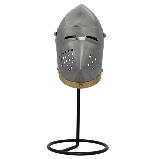 Impact Redirection 20G Steel Miniature Display Medieval Hounskull Bascinet Helmet Helm Home Office Décor w/ Iron Stand Included