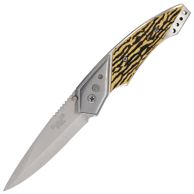 Rough Surface Push Button Automatic Stainless-Steel Drop Point Textured Handle Switchblade Pocket Knife w/ Safety Lock