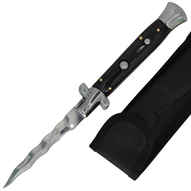 Rock Bottom Automatic Push Button Bolster Lock Stiletto Knife | Kris Blade