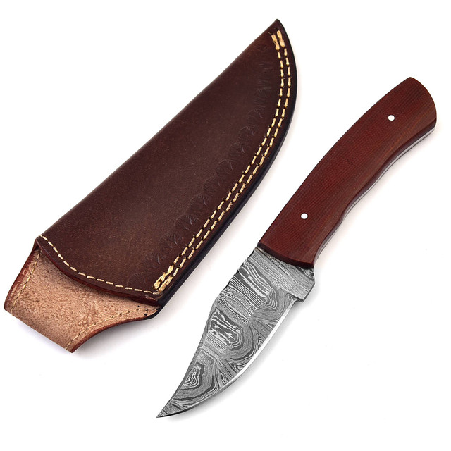 Snake Shed Damascus Steel Full Tang Hunting Knife | Leather Sheath Included