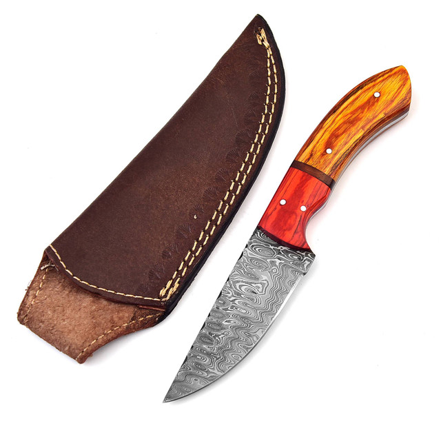 Creating Mayhem Damascus Steel Full Tang Hunting Knife | Leather Sheath Included