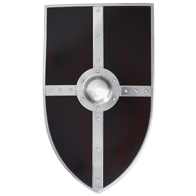 Medieval Red Cross Templar Knight Shield | Mild Steel Construction with Polished Finish | Includes Real Leather Handle & Belt with Iron Roller Buckle