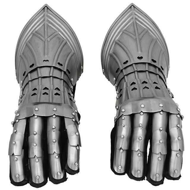 Medieval Knight Gothic Style Gauntlets | Steel Construction with Leather Gloves and Adjustable Belt Buckle | German Design Gauntlets of the Holy Roman Empire