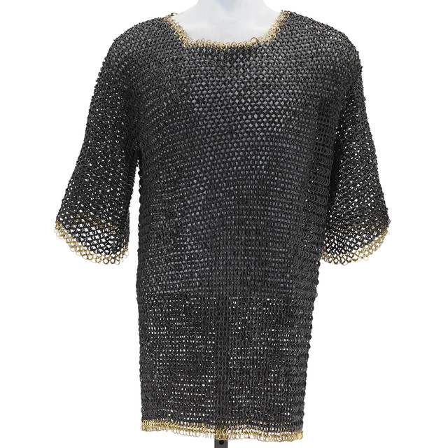 Chainmail Shirt Armor Half Sleeved - Medium | Black and Gold Chainmail Shirt Made with Mild Steel | For Chest, Back & Shoulder Protection