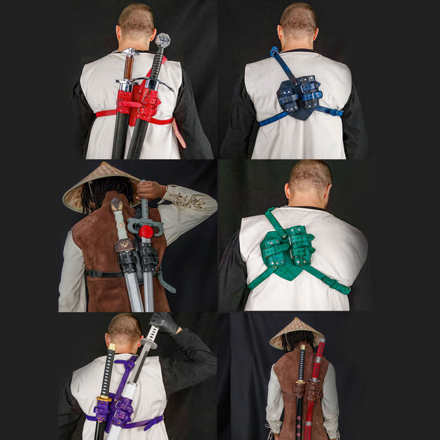 Genuine Leather 2Pcs Sword Shoulder Belt Holster – Adjustable Dual Sword Baldric with Buckle Strap