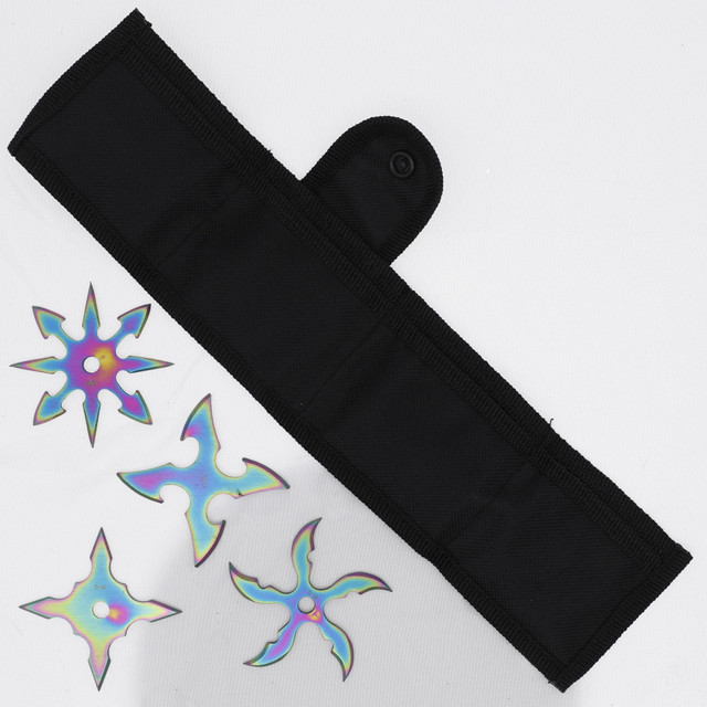 Ninja Rainbow Throwing Star Set – 3-Piece Mixed Shuriken with Titanium Finish