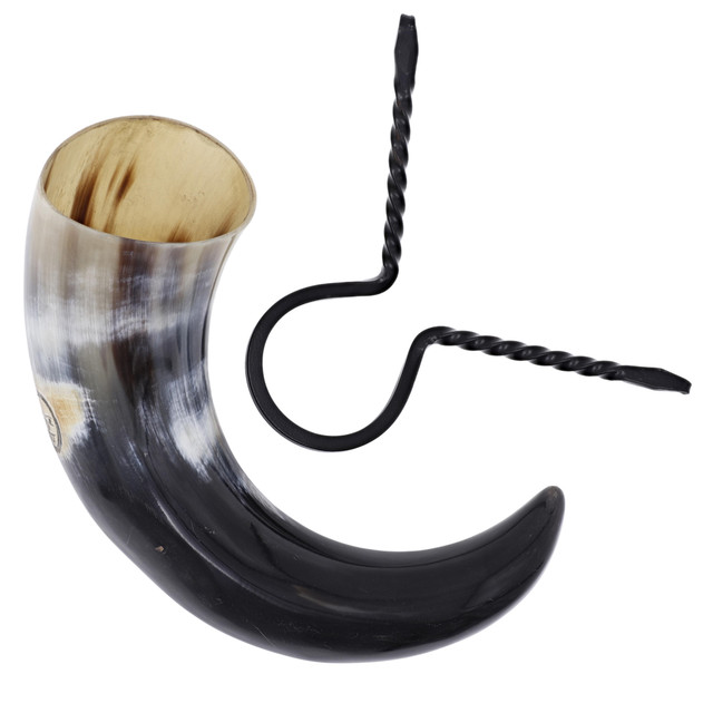 Celtic Ceremonial Handfasting Horn with Hand-Forged Rack – Medieval Set