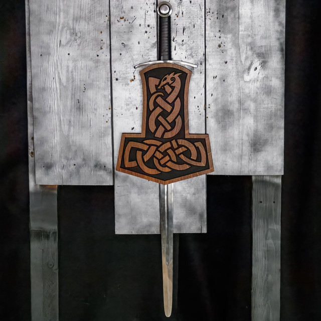 Dragon Knot Wooden Plaque Display Sword