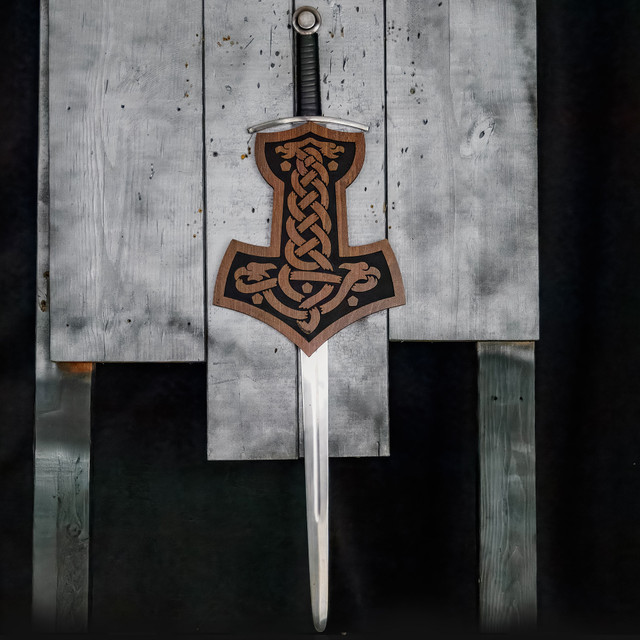 Nordic Knot Wooden Sword Plaque Display