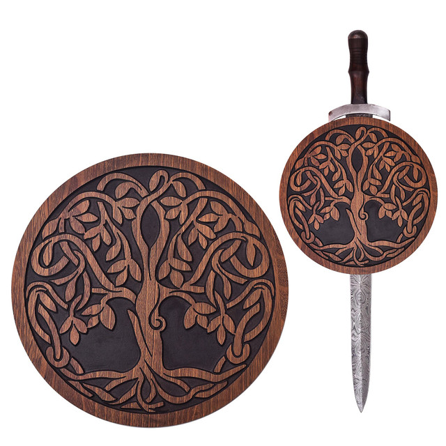 Wooden Tree of Life Sword Plaque – Celtic Style Wall Display Mount