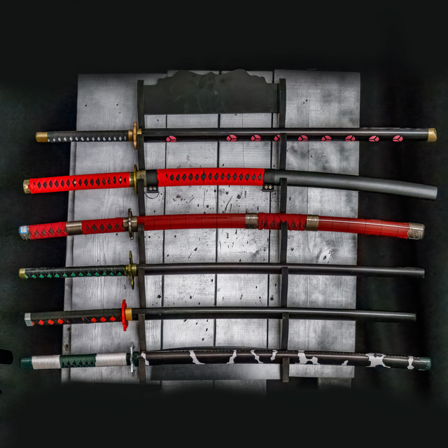 Wooden 6-Piece Sword Wall Display Black – Multi-Tier Collector Rack