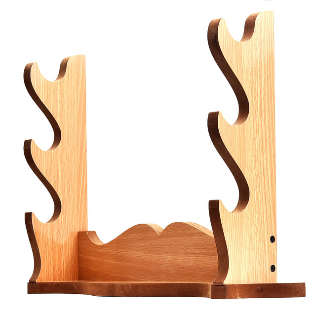 Tabletop Sword Display Rack Wooden 3-Piece Sword Table Display – Triple Stand Collector Rack