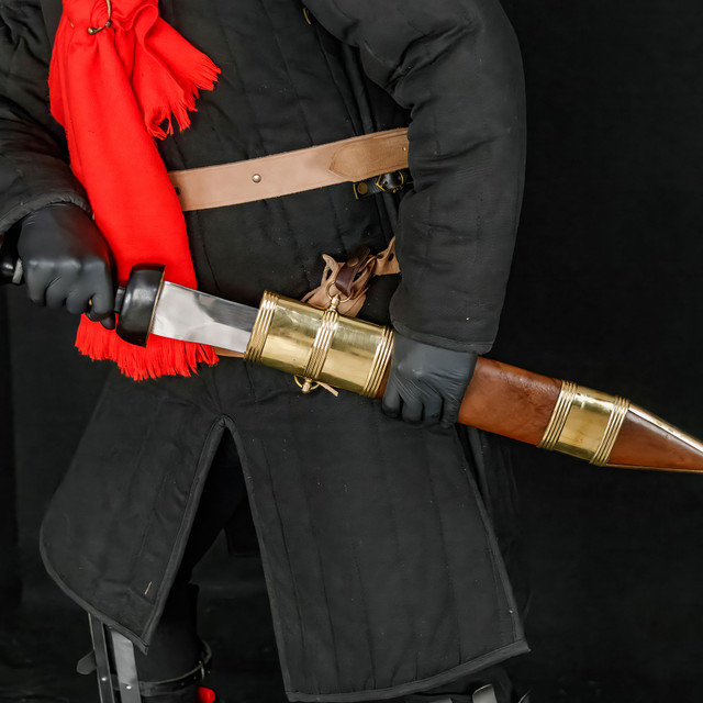 Hand Forged Leaf Blade Medieval Dagger with Brass Mounted Scabbard