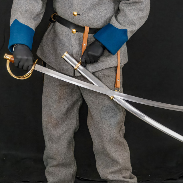 Antique Brass-Hilt Cavalry Style Sword with Leather Grip and Steel Scabbard