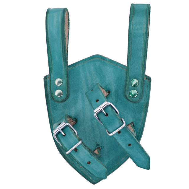 Left Hand Medieval Leather Sword Frog in Green with Adjustable Closure