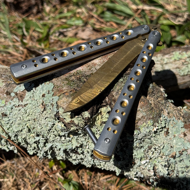 Gold Panning Clip Point Balisong Butterfly Knife Flipper | Gold Blade | Clip Point