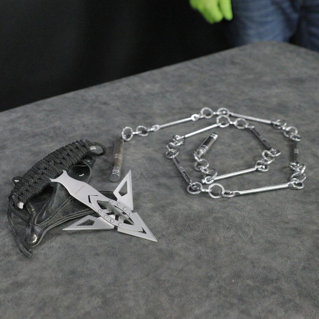 Premium Stainless Steel Chain Whip & Push Dagger Set with Nylon Sheath and Grip Handle