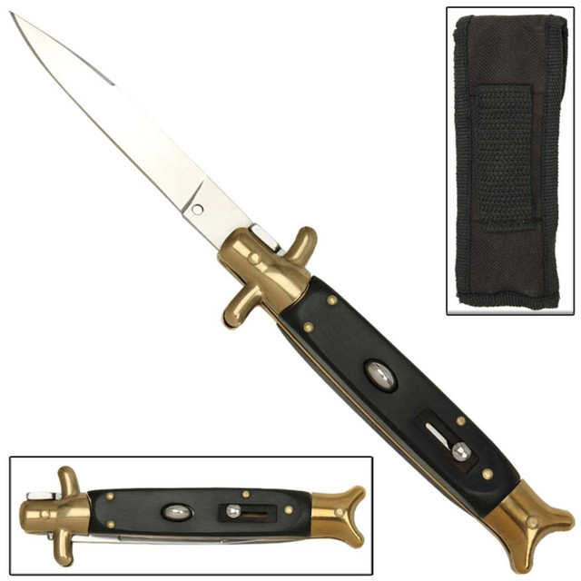 Shark Tail Italian Stiletto Automatic Knife Black Blade