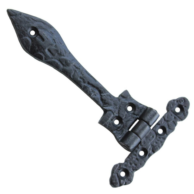 Old English Leaf Forged Iron Hinge – Antique Black Finish