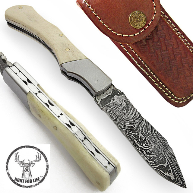 Hunt For Life Range Wars Handmade Damascus Pocket Knife