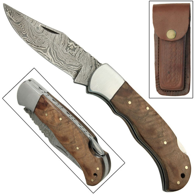 Desperado Plains Lock Back Forged Damascus Steel Knife