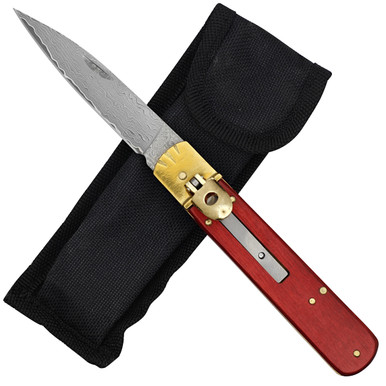 Rock Polish Damascus Steel Automatic Stiletto Lever Lock Knife