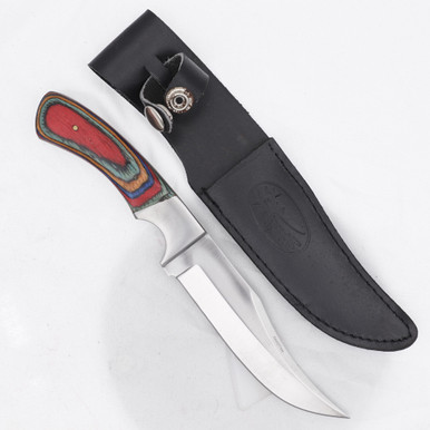 Full Tang Fixed Blade Hunting Knife with Rainbow Wood Handle and