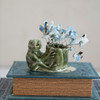 Stoneware Frog Holding Flower Shaped Vase, Green