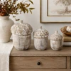 Whitewashed Resin Acorn Container, Medium