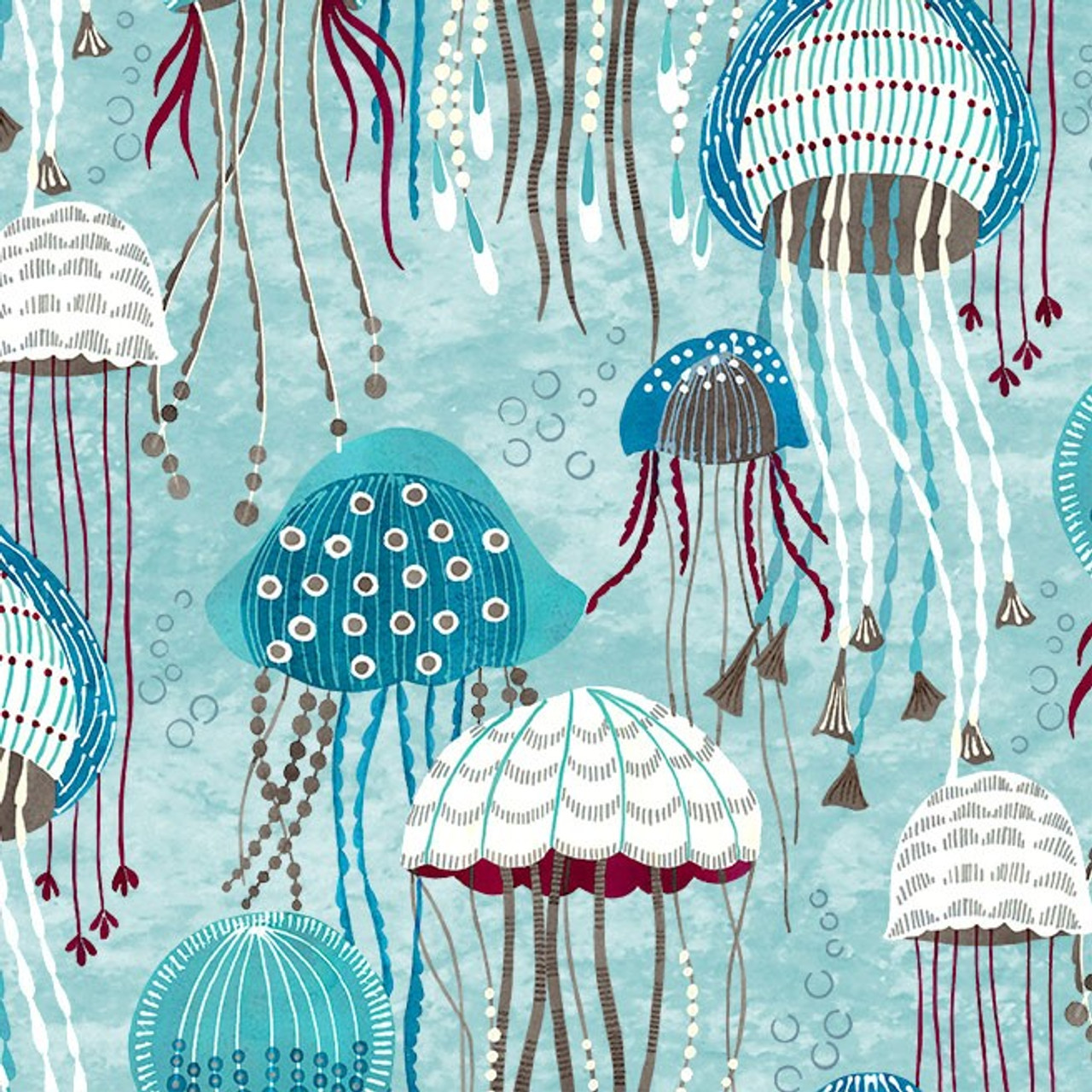 Michael Miller - Fanciful Sea Life - Jolly Jellyfish, Aqua - Lancaster Home  & Fabric