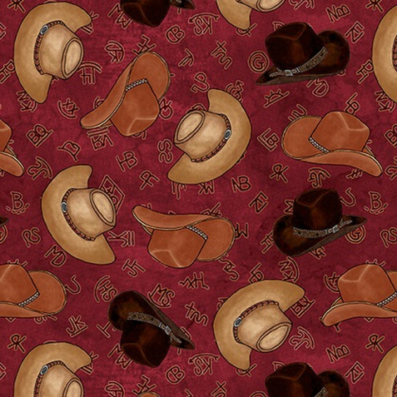 Blank Quilting - My Hero Wears Cowboy Boots - Tossed Cowboy Hats, Wine -  Lancaster Home & Fabric