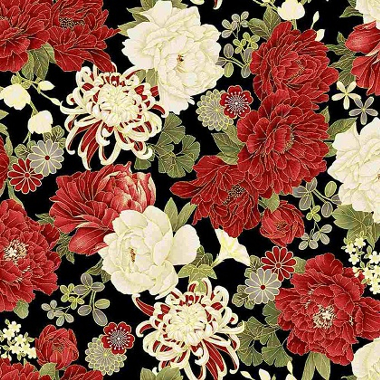 Timeless Treasures - Kyoto Garden - Large Asian Florals, Black