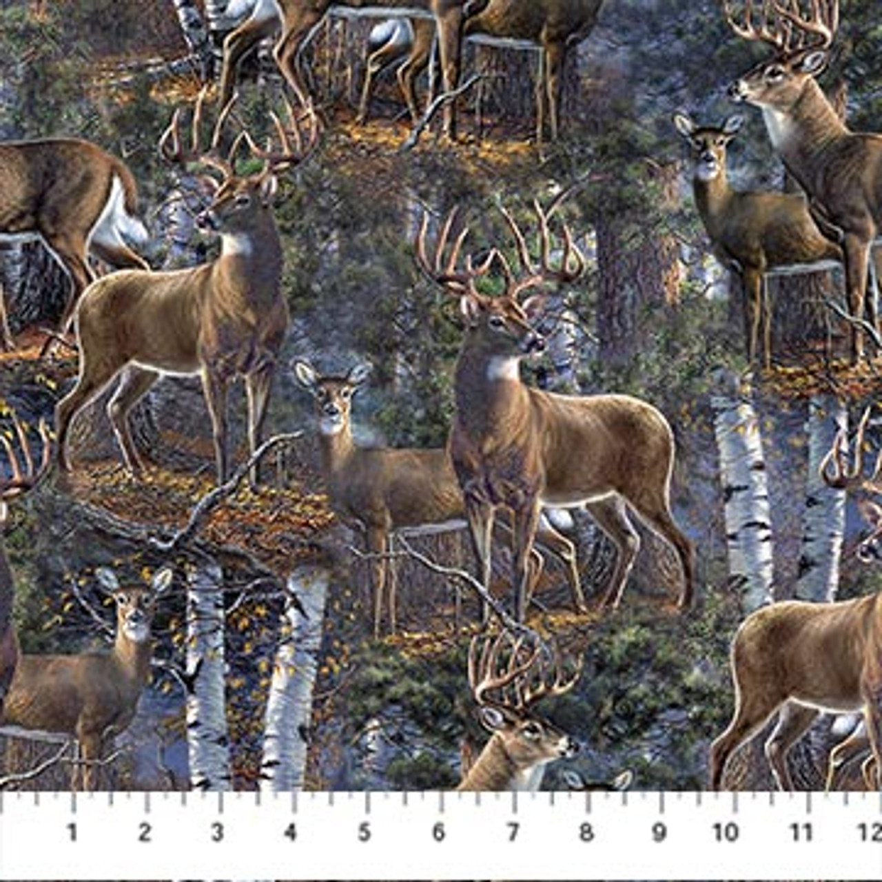 Deer Forest Fabric Panel Wall Hanging Sew Quilt Material Autumn Fall  Pheasant