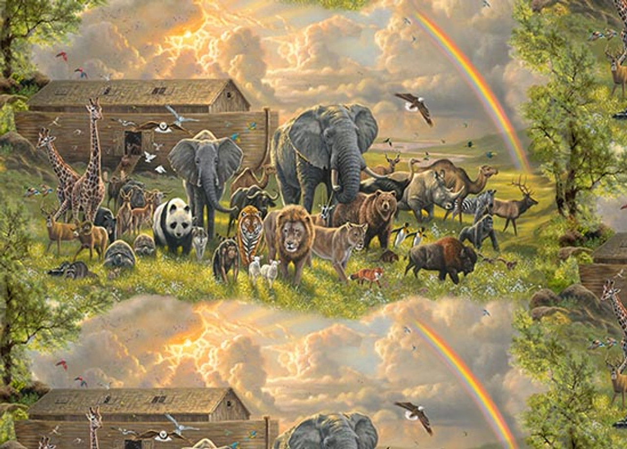 Elizabeth Studio - Noah's Ark - Animals w/Rainbow, Multi - Lancaster Home &  Fabric