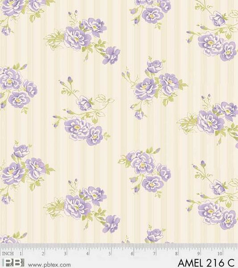 P&B Textiles - Amelie - Small Floral- Stripe, Lavender/Cream