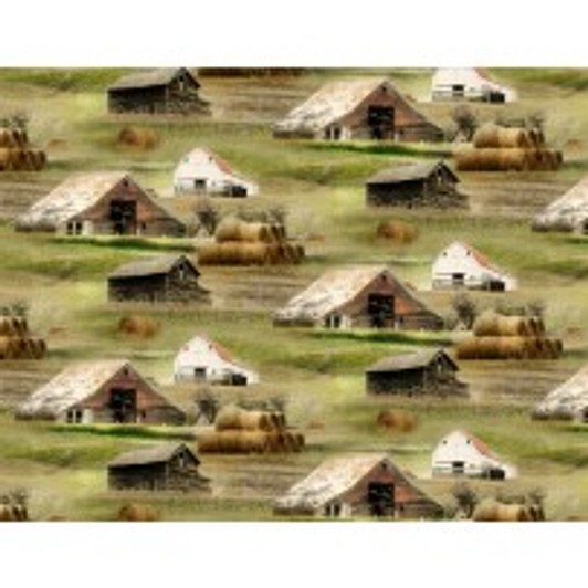 Wilmington Prints - Greener Pastures 1 - Barns On Grassy Landscape, Multi