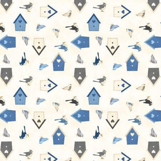 Wilmington Prints - Welcome Winter! - Birds & Birdhouses, Ivory