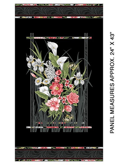 Benartex - Magnificent Blooms - 24" Panel, Black, Black